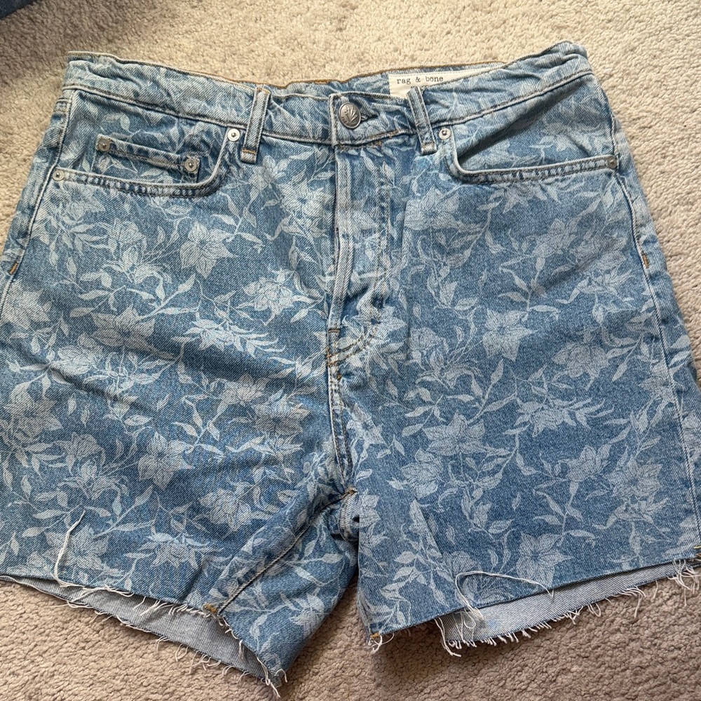rag & bone Blue Floral Denim Cutoff Shorts